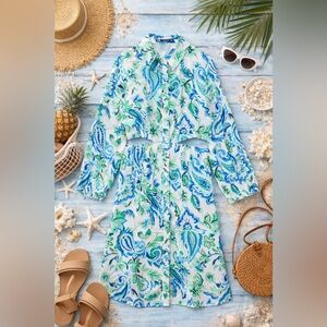 Zara Blue and Green Paisley Cut Out Dress